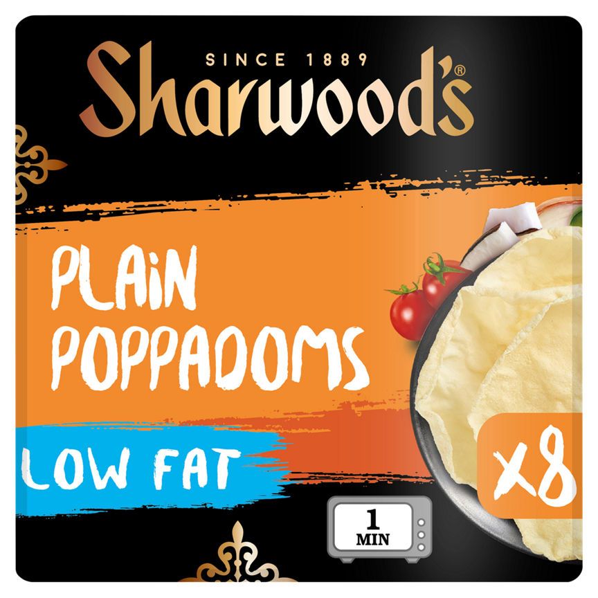 Sharwood's Low Fat Plain Poppadoms X 8