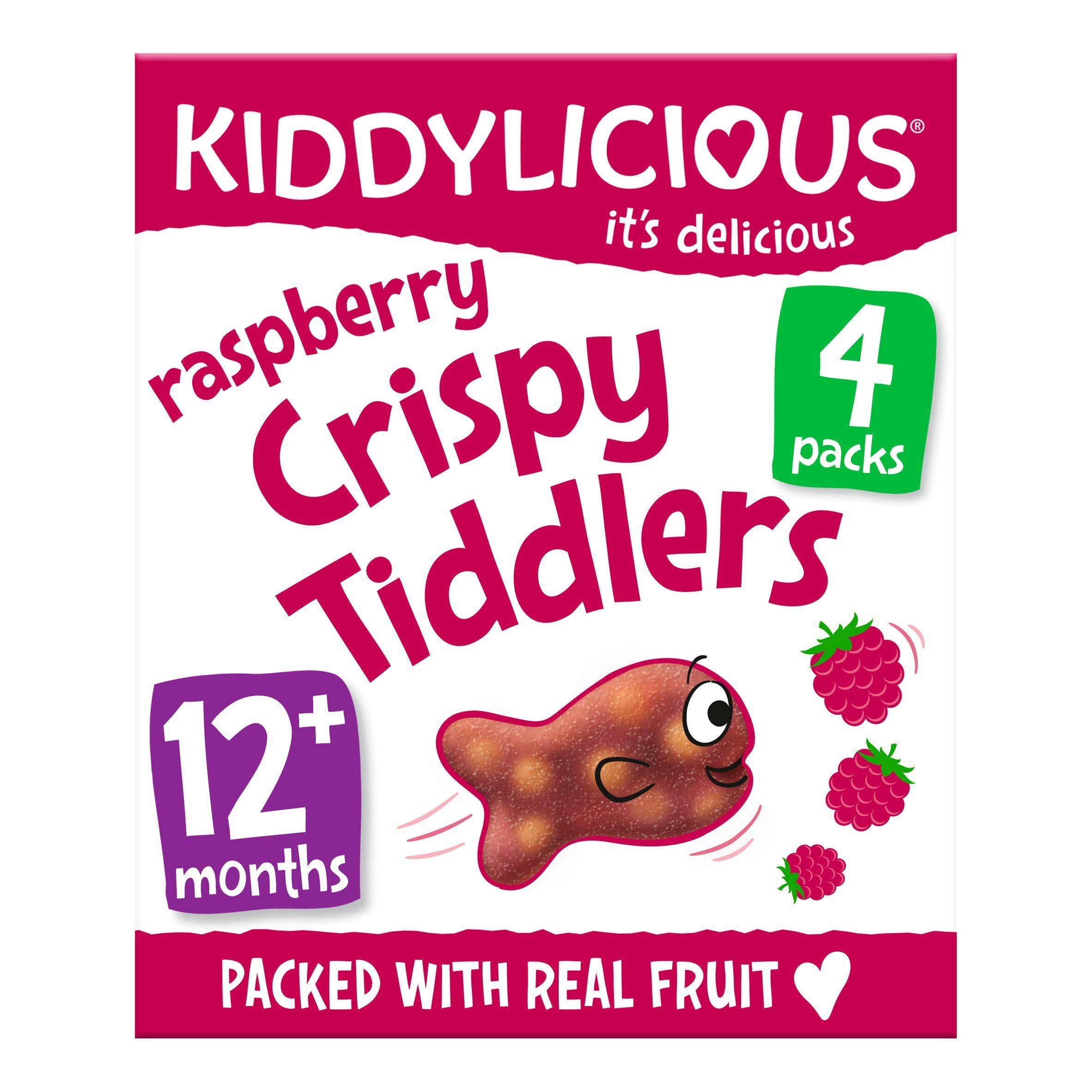 Kiddylicious Raspberry Crispy Tiddlers Baby Snacks 4x12g