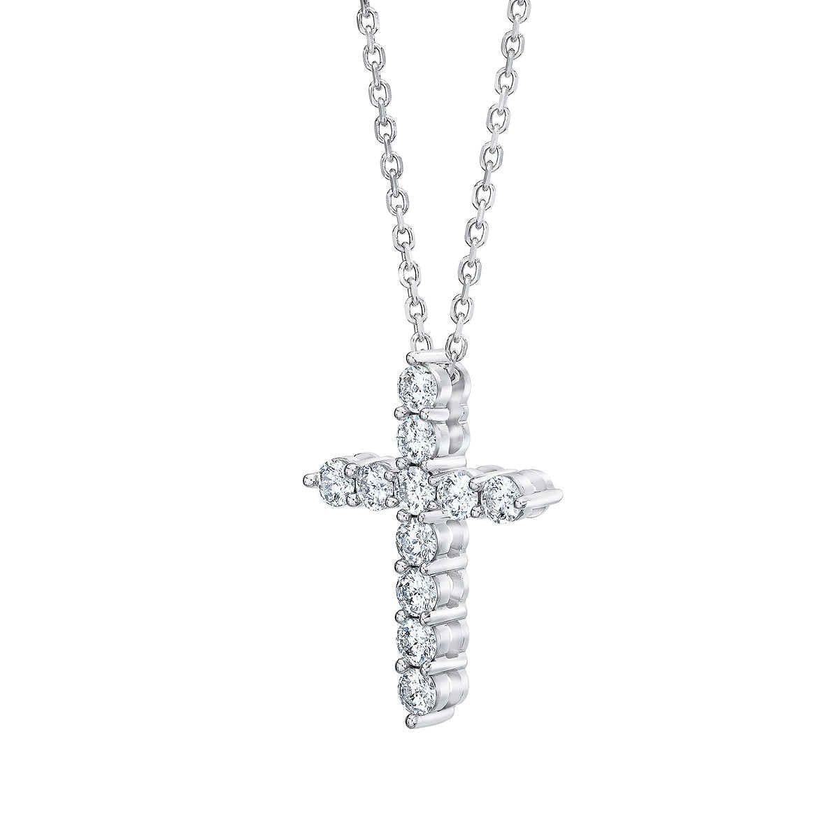 1.00ctw Round Brilliant Cut Diamond Cross Pendant, 14ct White Gold