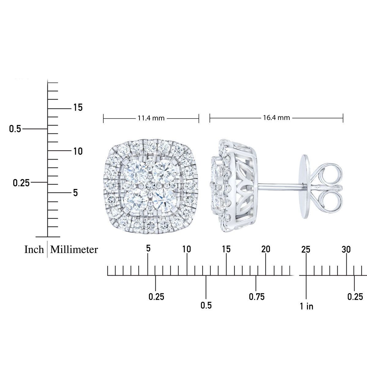 1.50ctw Round Brilliant Cut Diamond Stud Earrings, 14ct White Gold