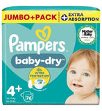 Pampers size 4 Baby Dry nappies jumbo 9-14kg 76s