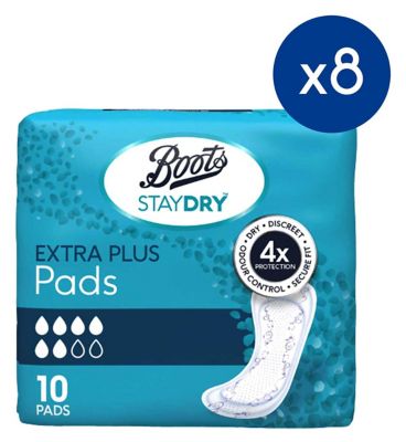 Staydry Extra Plus Liners for Moderate Incontinence 8 Pack Bundle – 80 Liners GOODS Boots   