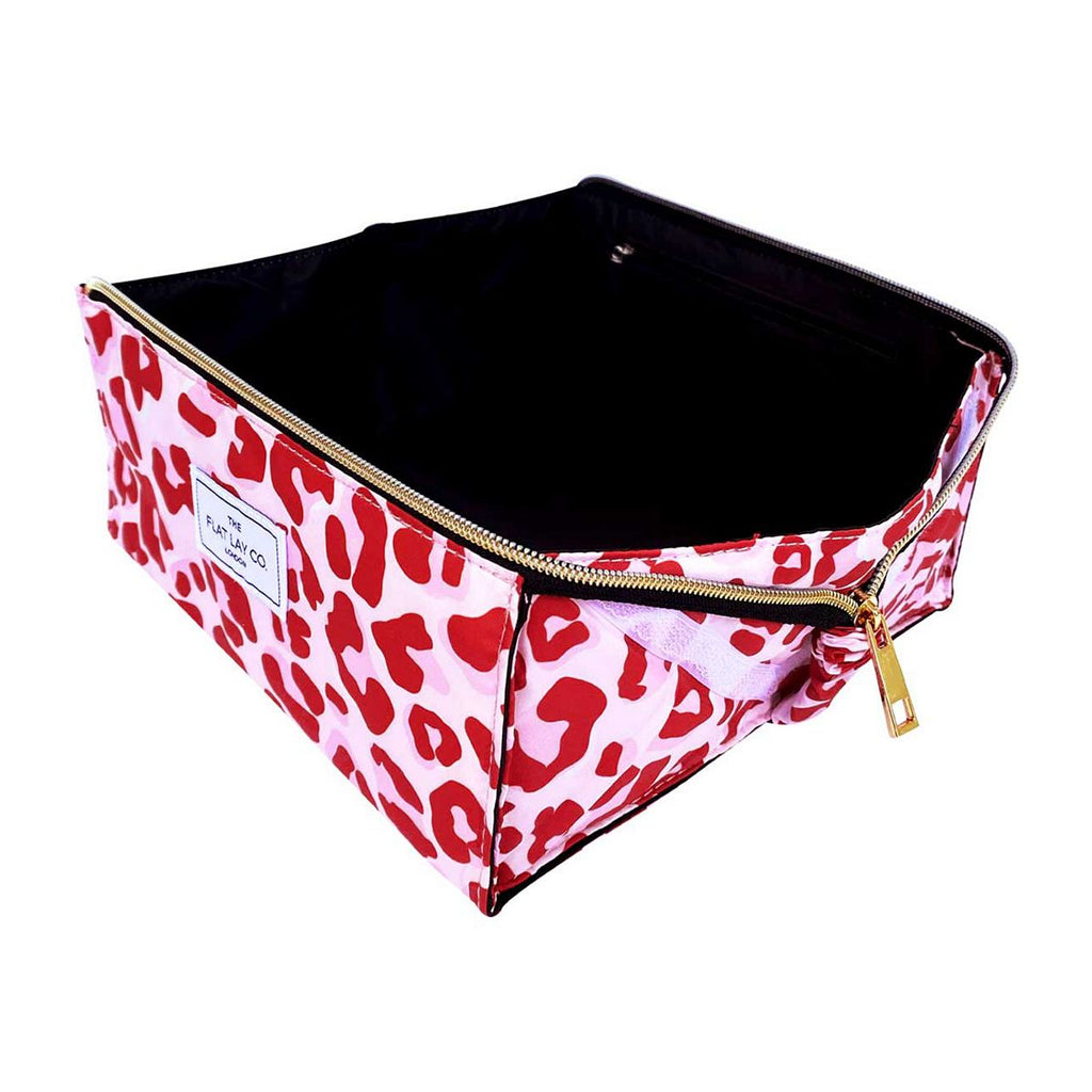 The Flat Lay Co. Open Flat Box Makeup Bag in Pink Leopard Print