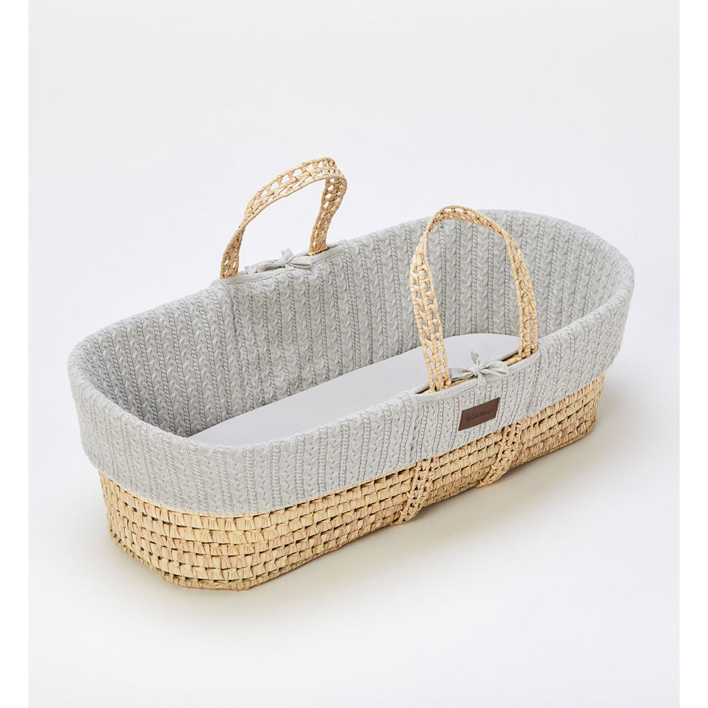 The Little Green Sheep Organic Knitted Moses Basket & Mattress - Dove