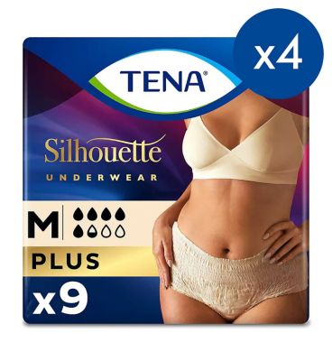 TENA Silhouette Plus Creme Lady Incontinence High Waist Pants - Medium - 4 packs of 9 bundle GOODS Boots   