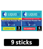 Liquid IV Hydration Multiplier Electrolyte Powder Mix Lemon Lime  Strawberry Bundle 9 sachets
