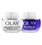 Olay Collagen Peptide SPF30 Day Cream 50ml  Olay Retinol 24 Night Cream 50ml Bundle