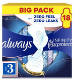 Always Infinity FlexProtect Sanitary Towels Night Size 3 with Wings 18 Pads