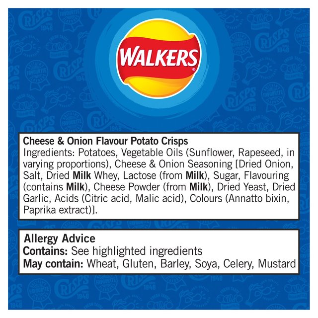 Walkers Cheese & Onion Multipack Crisps   6 per pack