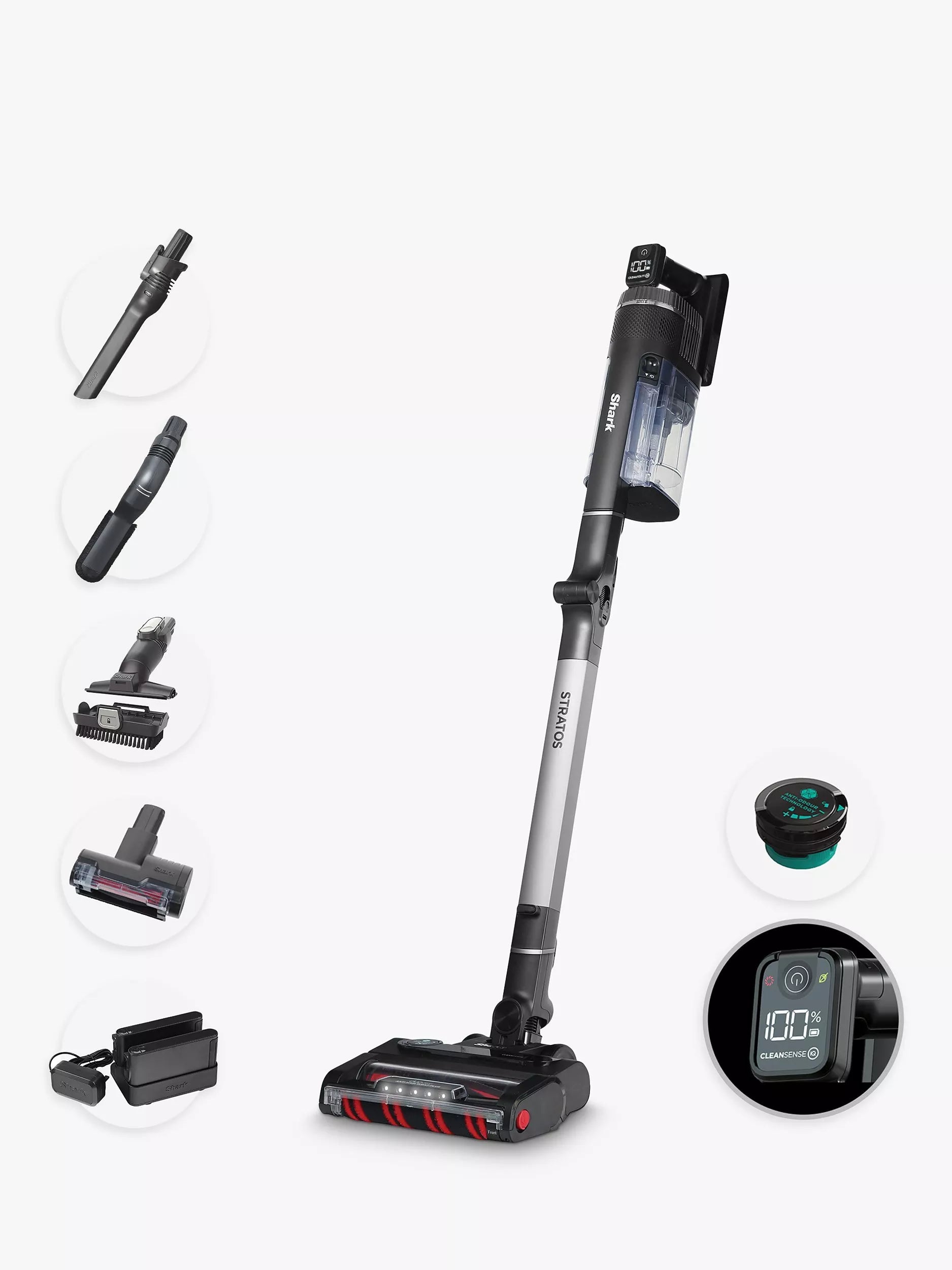 Shark Stratos IZ420UKT Pet Pro Model Cordless Stick Vacuum Cleaner with Anti Hair Wrap Plus & Clean Sense IQ, Mid Grey - McGrocer