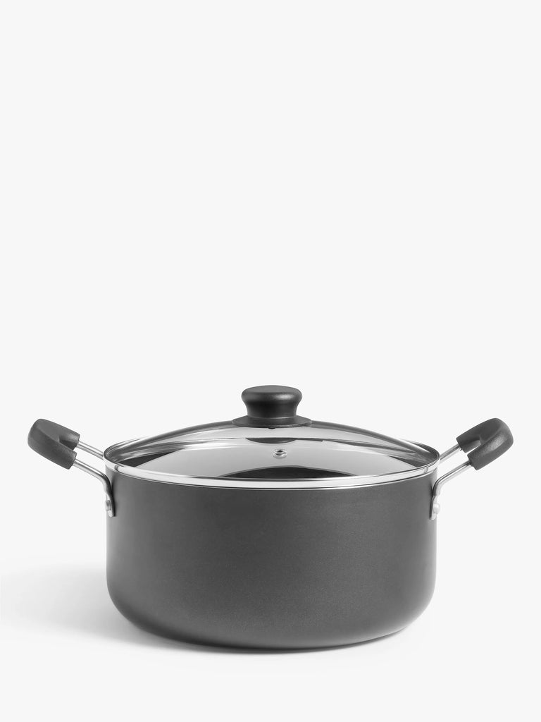 John Lewis ANYDAY Aluminium Non-Stick Stock Pot & Lid, 24cm, Grey