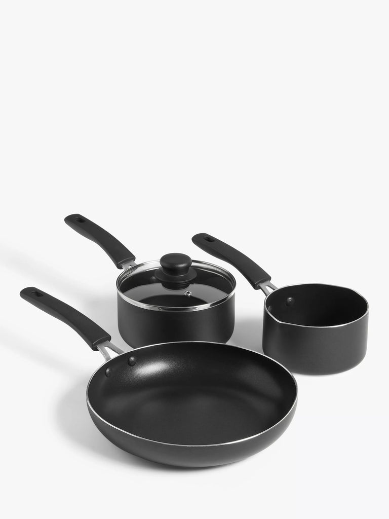 John Lewis ANYDAY Aluminium Non-Stick Pan Set, 3 Piece, Black