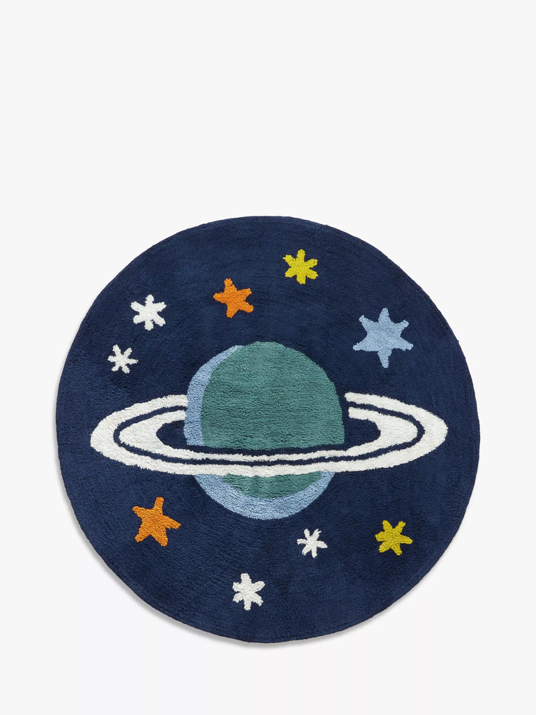 John Lewis Outer Space Saturn Cotton Rug, Dia.100cm, Blue