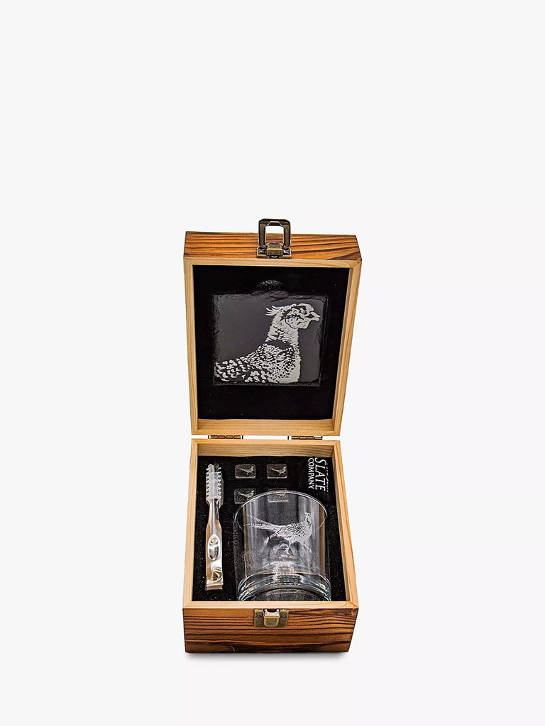 Selbrae House Pheasant Glass Whisky Tumbler & Slate Coaster Gift Set, 320ml