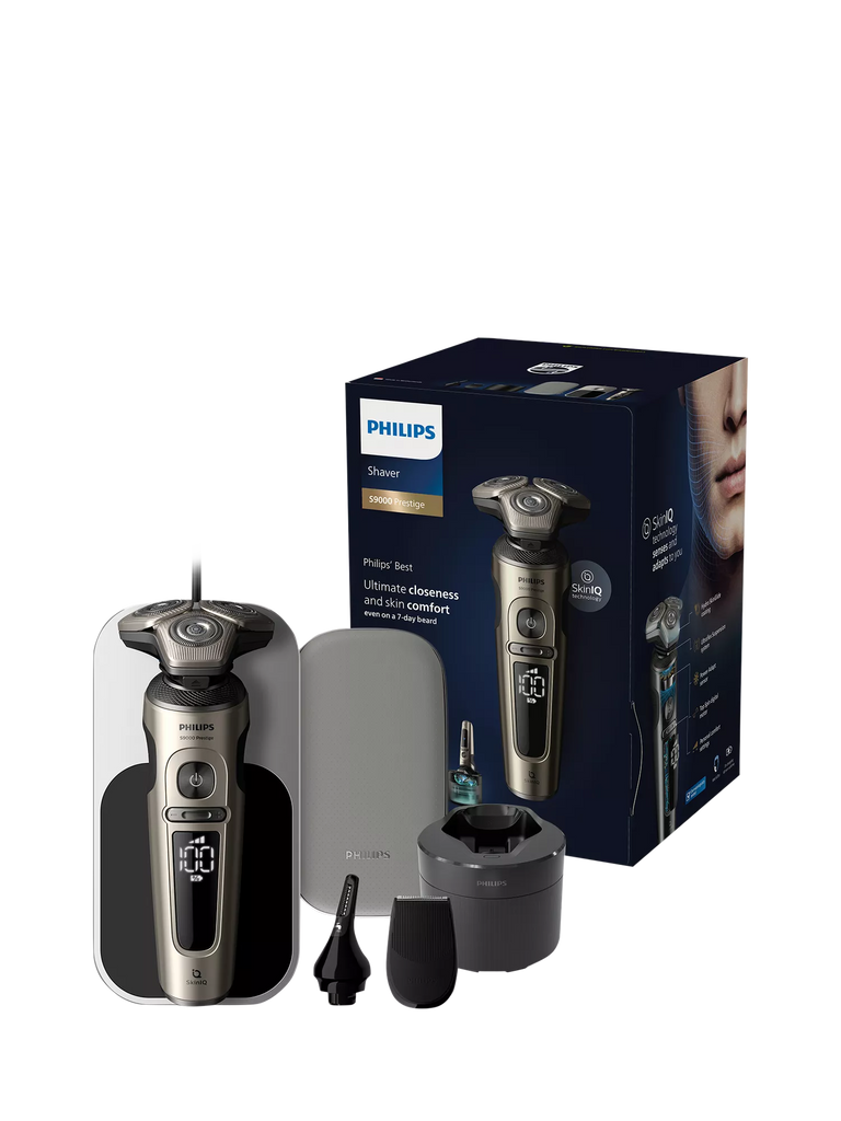 Philips Prestige Shaver Series 9000 SP9883/36 Wet & Dry Men's Electric Shaver with Nanotech Dual Precision Blades & Precision & Nose Trimmer, Champagne