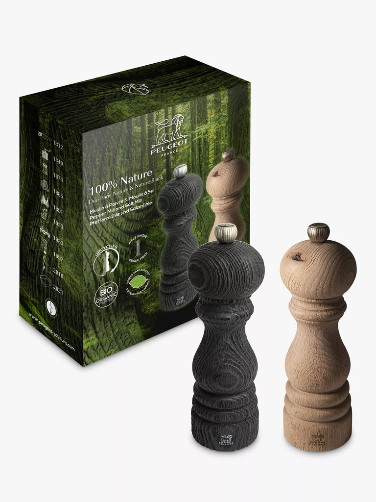 Peugeot Paris Nature Upcycled Beech Wood Adjustable Salt & Pepper Mills, Set of 2, 18cm