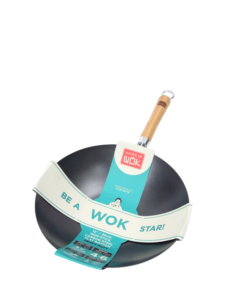 School Of Wok Heavy Duty Carbon Steel Non-Stick Wok, 30cm