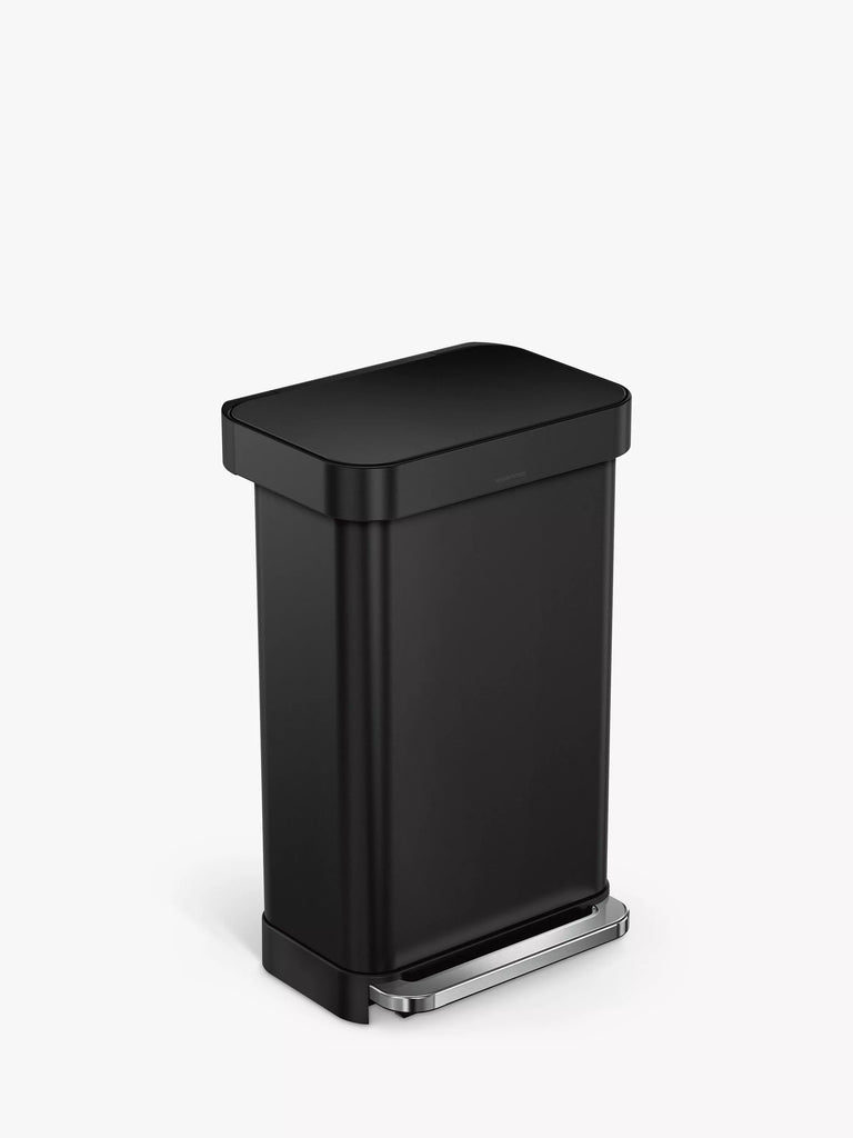 simplehuman Rectangular Pedal Bin with Liner Pocket, Matte Black, 45L