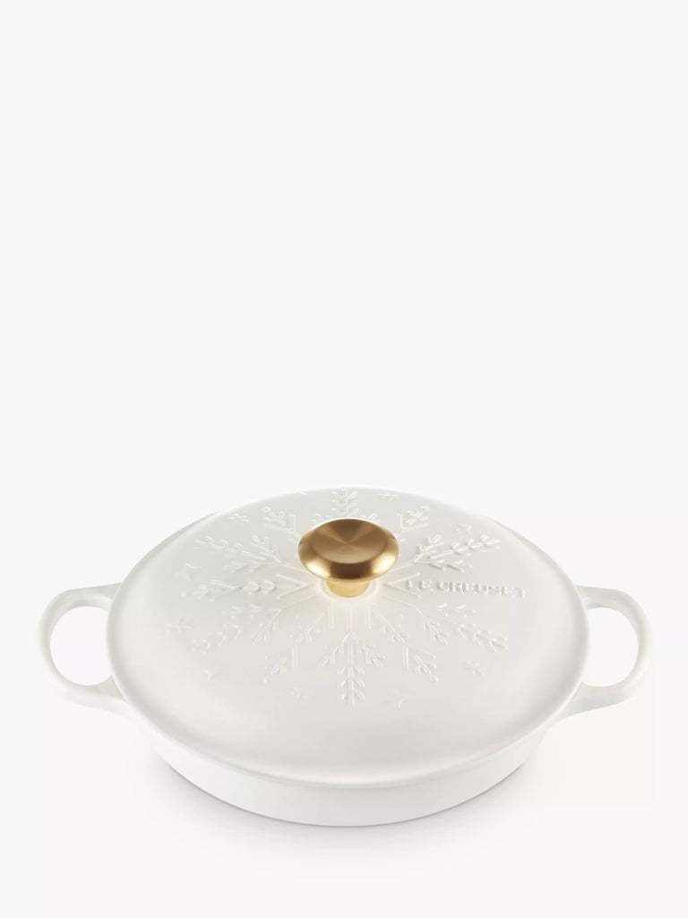 Le Creuset Snowflake Cast Iron Signature Shallow Casserole, 26cm, White