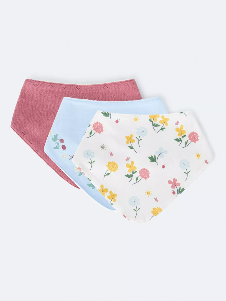 John Lewis Floral Print Dribble Bib, Pack of 3, Multi