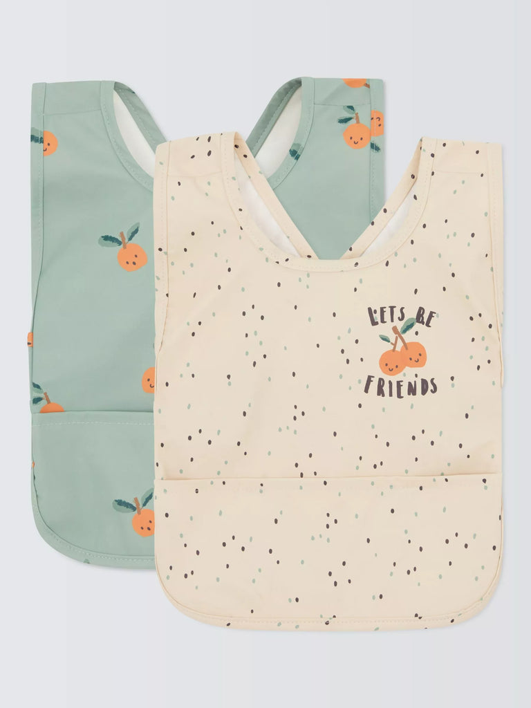 John Lewis Oranges Spot Print Weaning Bib, Pack of 2, Multi