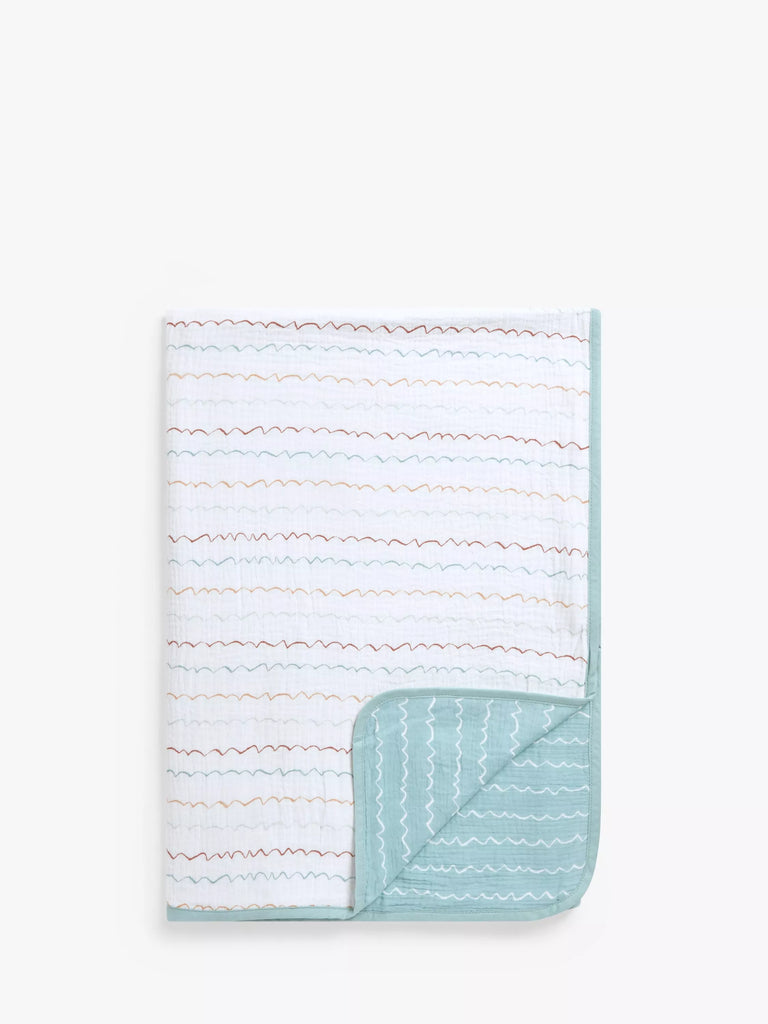 John Lewis Make Waves Crinkle Muslin Baby Blanket, 120 x 120cm