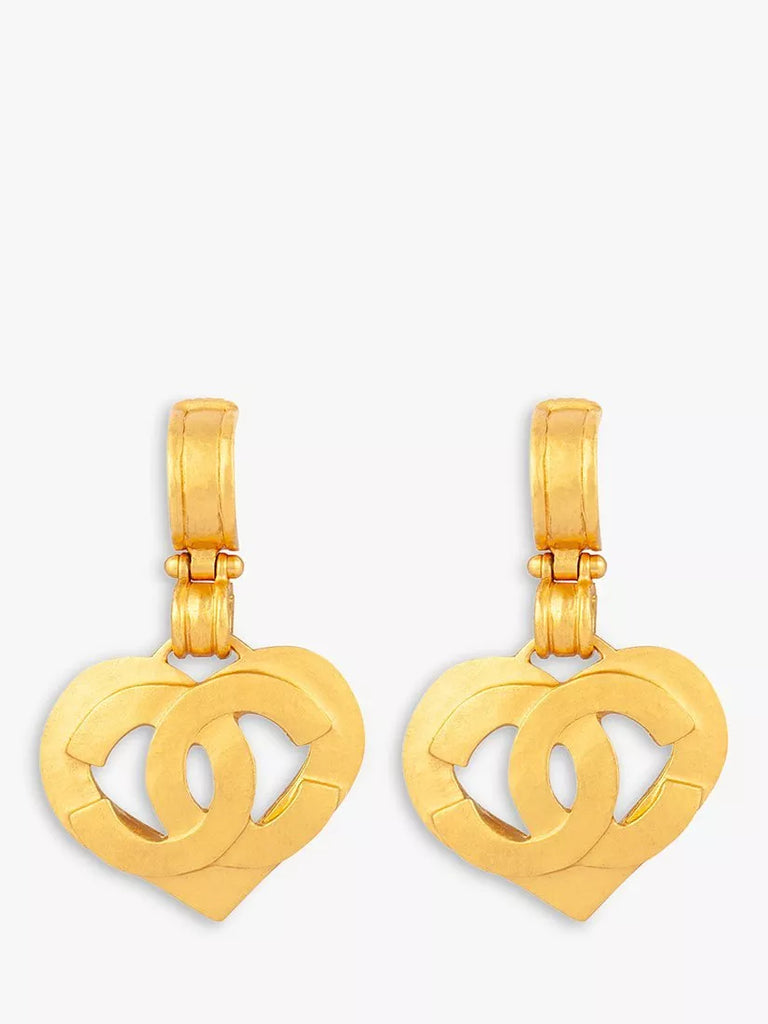 Susan Caplan Pre-Loved Chanel Heart Drop Clip-On Earrings, Dated 1995