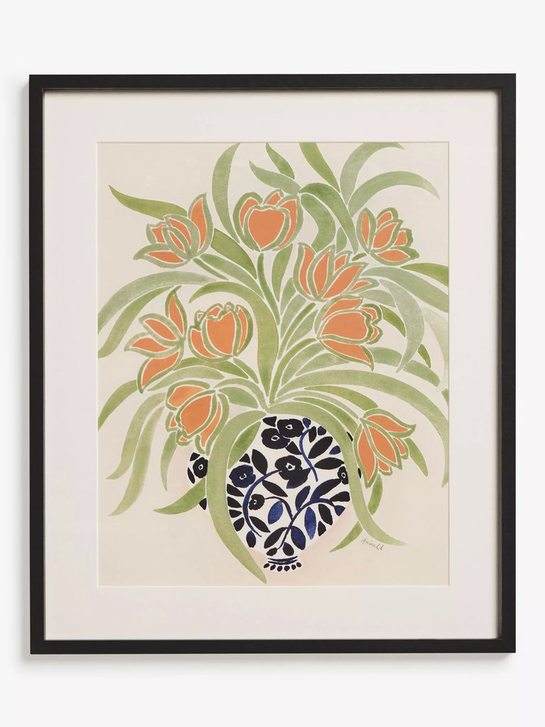 John Lewis La Poire 'Apricot Tulips' Framed Print & Mount, 62 x 52cm, Green/Orange