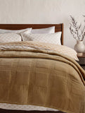 John Lewis Cotton Velvet Check Quilted Bedspread, Caramel