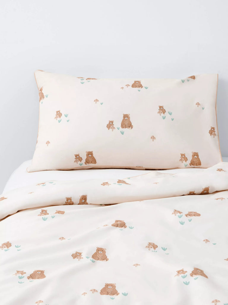 John Lewis Bear Toddler Pure Cotton Duvet Cover and Pillowcase Set, Multi, Cotbed (120 x 140cm)