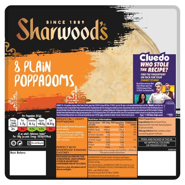 Sharwood's Plain Poppadoms   8 per pack