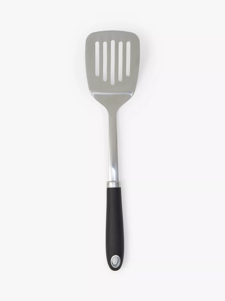 John Lewis Soft Grip Handle Stainless Steel Slotted Turner, Silver/Black