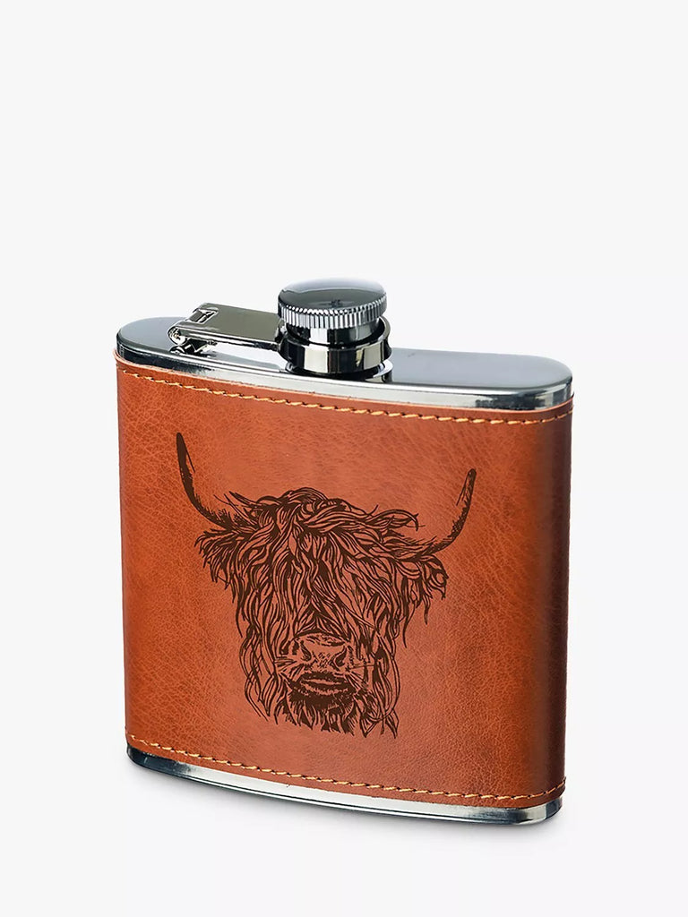 Selbrae House Highland Cow Leather Hip Flask