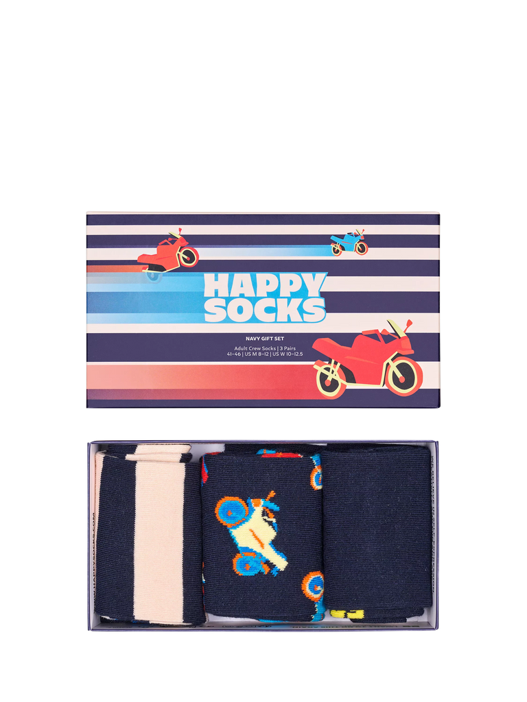 Happy Socks Navy Gift Set, Pack of 3, Navy/Multi