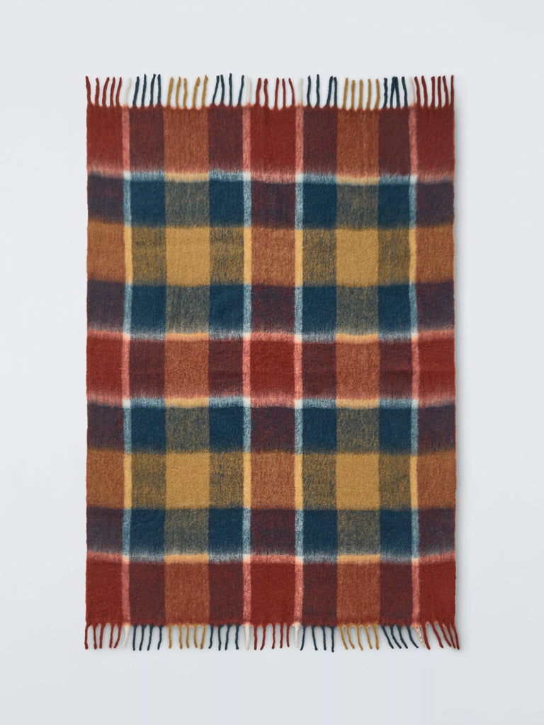 John Lewis Mohair Effect Bold Autumn Check Throw, Burgundy