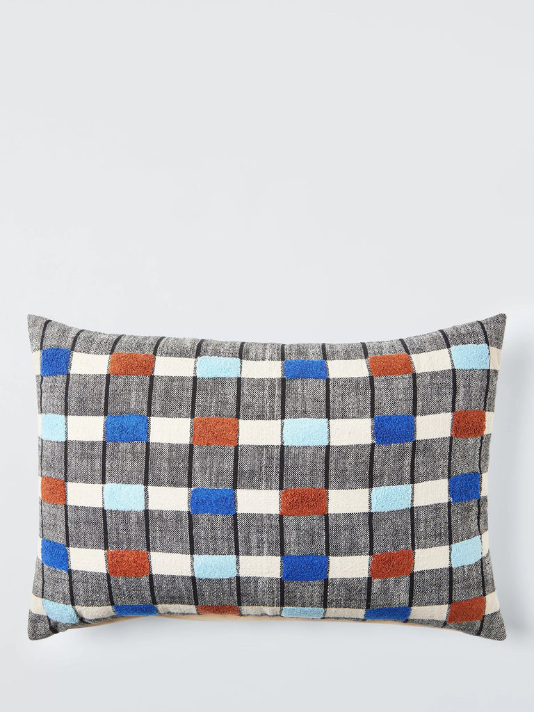 John Lewis Grid Check Cushion, Cobalt