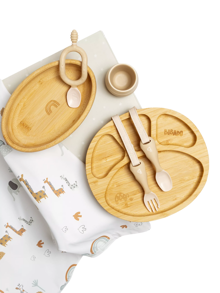 Bibado Coverall, Plate, Bowl, Dippit, Cutlery and Cup Bamboo Weaning Bundle