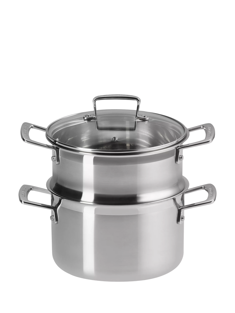 Le Creuset Classic 3-Ply Stainless Steel Deep Casserole & Steamer Set, 20cm