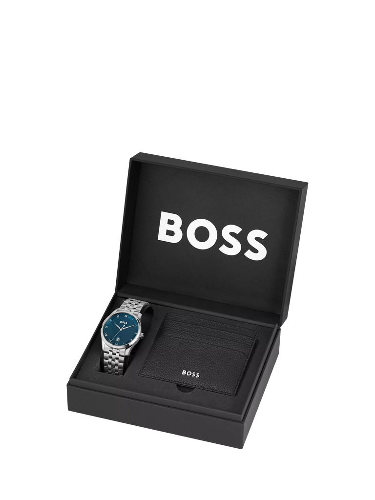 BOSS 1570178 Men's Principle Date Bracelet Strap Watch and Gift Card Holder Set