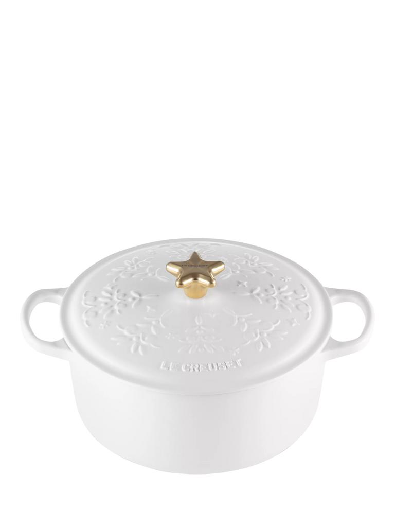 Le Creuset Cast Iron Noel Round Casserole, 24cm, White