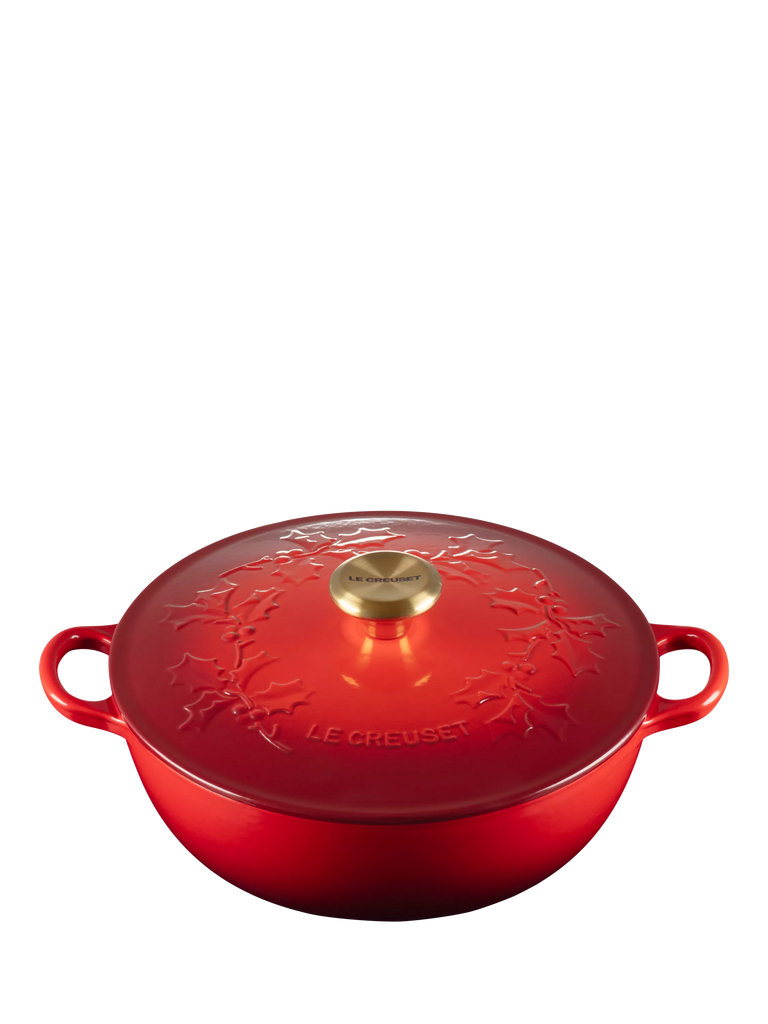 Le Creuset Cast Iron Holly Round Soup Pot, 4.1L, Cerise