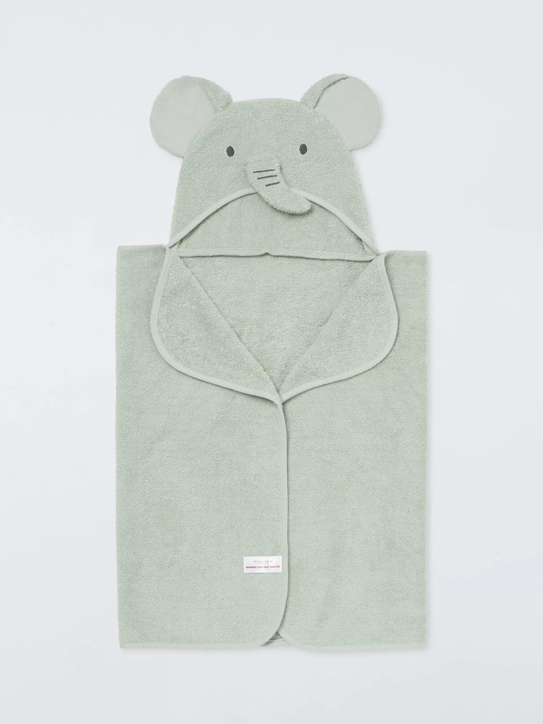 John Lewis Baby Elephant Hooded Towel, Green