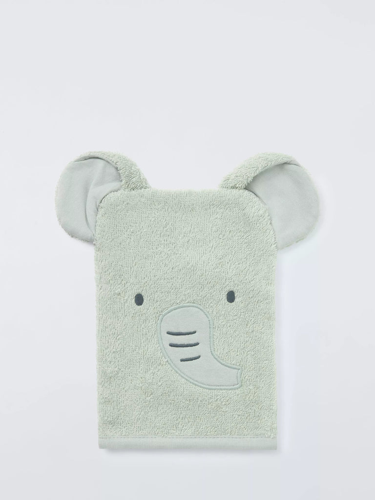 John Lewis Baby Elephant Towelling Mitt, Green