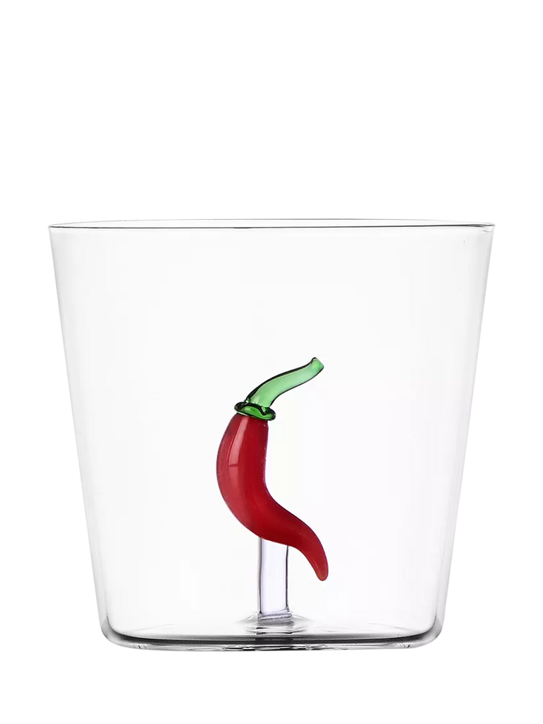 Ichendorf Milano Vegetables Chili Pepper Glass Tumbler, 400ml, Clear/Red