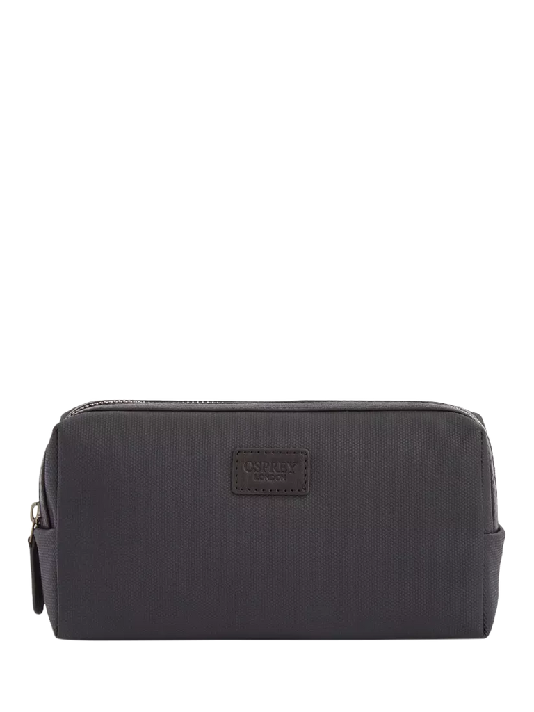 OSPREY LONDON The Grantham Waxed Canvas and Leather Washbag, Small, Black