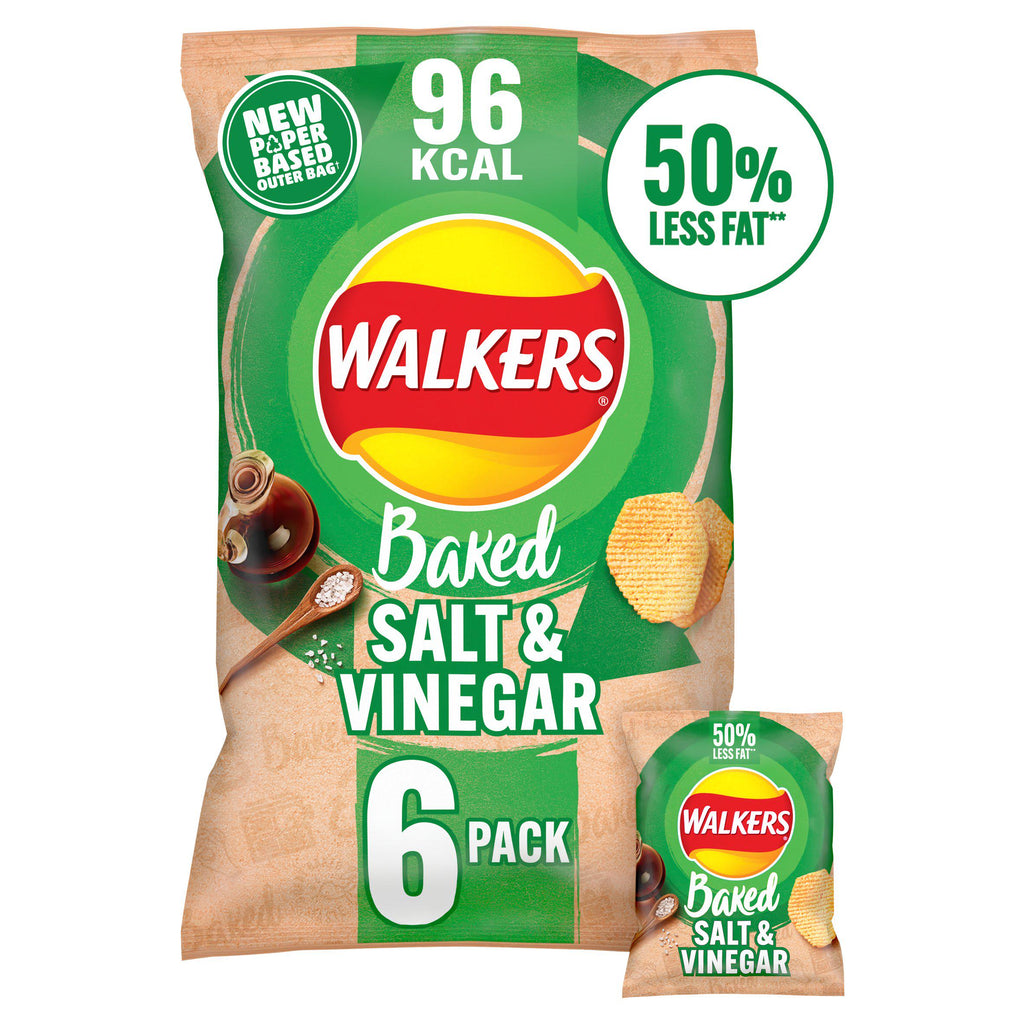 Walkers Baked Salt & Vinegar Multipack Crisps Snacks 6x22g