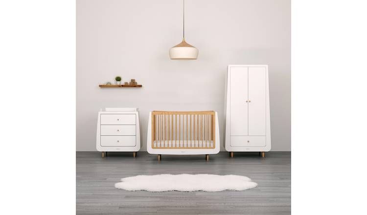 Snuzkot Skandi Cot Bed Nursery Furniture Set-White & Natural