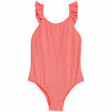 M&S Girls Glitter Textured Swimming Costume, 6-7 Years, Coral