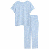 M&S Womens Cotton Rich Bird Print Pyjama Set, S, Blue