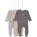 M&S Collection Girls, Cotton Striped & Plain Sleepsuits, 18-24 Months, Grey